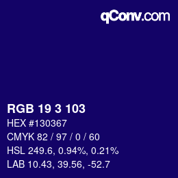 Color code: RGB 19 3 103 | qconv.com