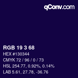 Color code: RGB 19 3 68 | qconv.com