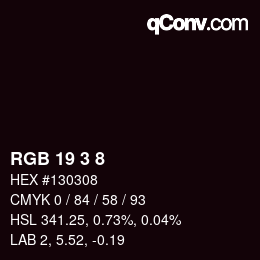 カラーコード: RGB 19 3 8 | qconv.com