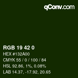 カラーコード: RGB 19 42 0 | qconv.com