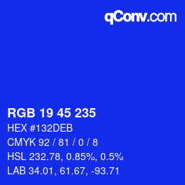 Farbcode: RGB 19 45 235 | qconv.com