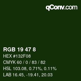 Color code: RGB 19 47 8 | qconv.com