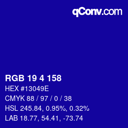 カラーコード: RGB 19 4 158 | qconv.com