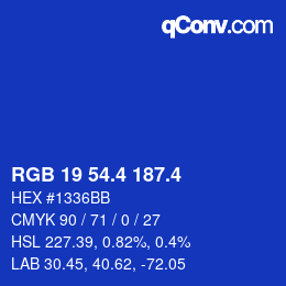 カラーコード: RGB 19 54.4 187.4 | qconv.com