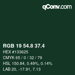 カラーコード: RGB 19 54.8 37.4 | qconv.com