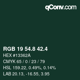 カラーコード: RGB 19 54.8 42.4 | qconv.com