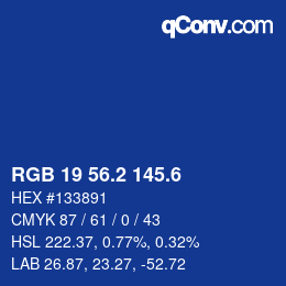 カラーコード: RGB 19 56.2 145.6 | qconv.com