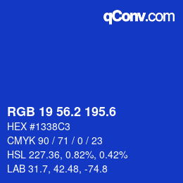 カラーコード: RGB 19 56.2 195.6 | qconv.com