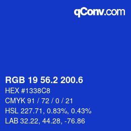 カラーコード: RGB 19 56.2 200.6 | qconv.com