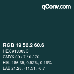 カラーコード: RGB 19 56.2 60.6 | qconv.com