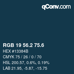 カラーコード: RGB 19 56.2 75.6 | qconv.com