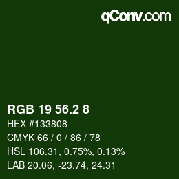 カラーコード: RGB 19 56.2 8 | qconv.com