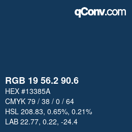 カラーコード: RGB 19 56.2 90.6 | qconv.com