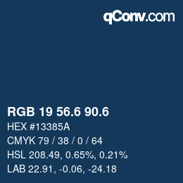 カラーコード: RGB 19 56.6 90.6 | qconv.com