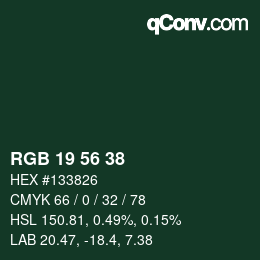 Color code: RGB 19 56 38 | qconv.com