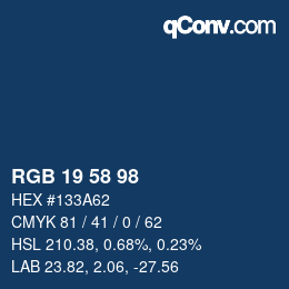 Color code: RGB 19 58 98 | qconv.com