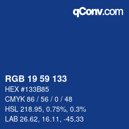 Color code: RGB 19 59 133 | qconv.com
