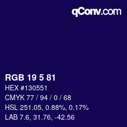 颜色代码: RGB 19 5 81 | qconv.com