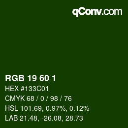 カラーコード: RGB 19 60 1 | qconv.com
