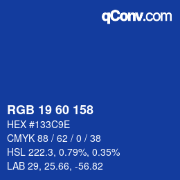 カラーコード: RGB 19 60 158 | qconv.com