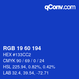 カラーコード: RGB 19 60 194 | qconv.com