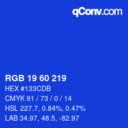 カラーコード: RGB 19 60 219 | qconv.com