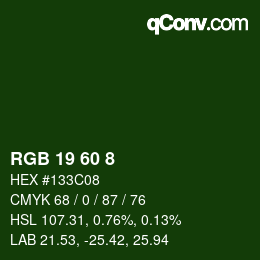 カラーコード: RGB 19 60 8 | qconv.com