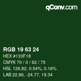 Color code: RGB 19 63 24 | qconv.com