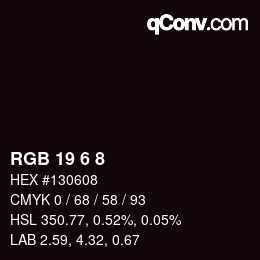 Color code: RGB 19 6 8 | qconv.com