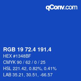 カラーコード: RGB 19 72.4 191.4 | qconv.com