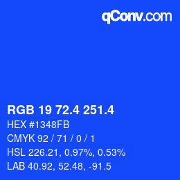 カラーコード: RGB 19 72.4 251.4 | qconv.com