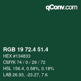 カラーコード: RGB 19 72.4 51.4 | qconv.com