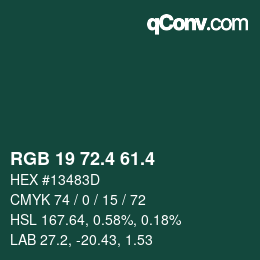 カラーコード: RGB 19 72.4 61.4 | qconv.com