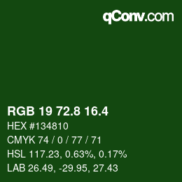 カラーコード: RGB 19 72.8 16.4 | qconv.com