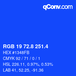 カラーコード: RGB 19 72.8 251.4 | qconv.com