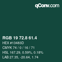 カラーコード: RGB 19 72.8 61.4 | qconv.com