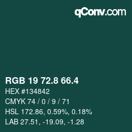 カラーコード: RGB 19 72.8 66.4 | qconv.com