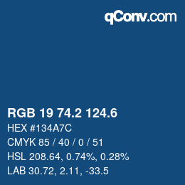 カラーコード: RGB 19 74.2 124.6 | qconv.com