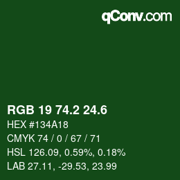 カラーコード: RGB 19 74.2 24.6 | qconv.com