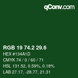 カラーコード: RGB 19 74.2 29.6 | qconv.com