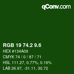カラーコード: RGB 19 74.2 9.6 | qconv.com