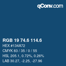 カラーコード: RGB 19 74.6 114.6 | qconv.com