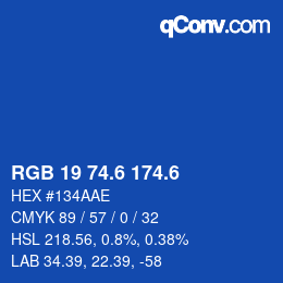 カラーコード: RGB 19 74.6 174.6 | qconv.com