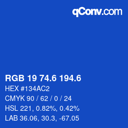 カラーコード: RGB 19 74.6 194.6 | qconv.com