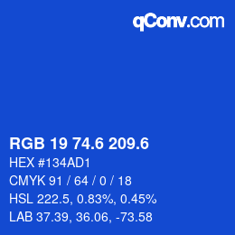 カラーコード: RGB 19 74.6 209.6 | qconv.com