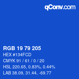 Color code: RGB 19 79 205 | qconv.com