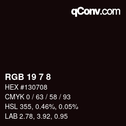 カラーコード: RGB 19 7 8 | qconv.com