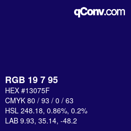 Color code: RGB 19 7 95 | qconv.com