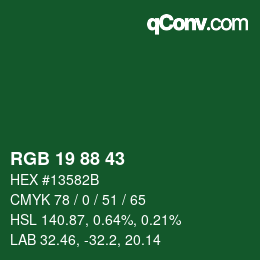 Color code: RGB 19 88 43 | qconv.com