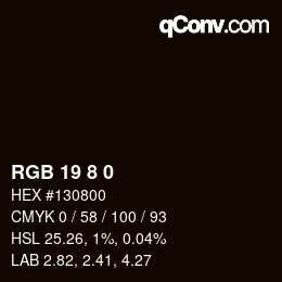 颜色代码: RGB 19 8 0 | qconv.com